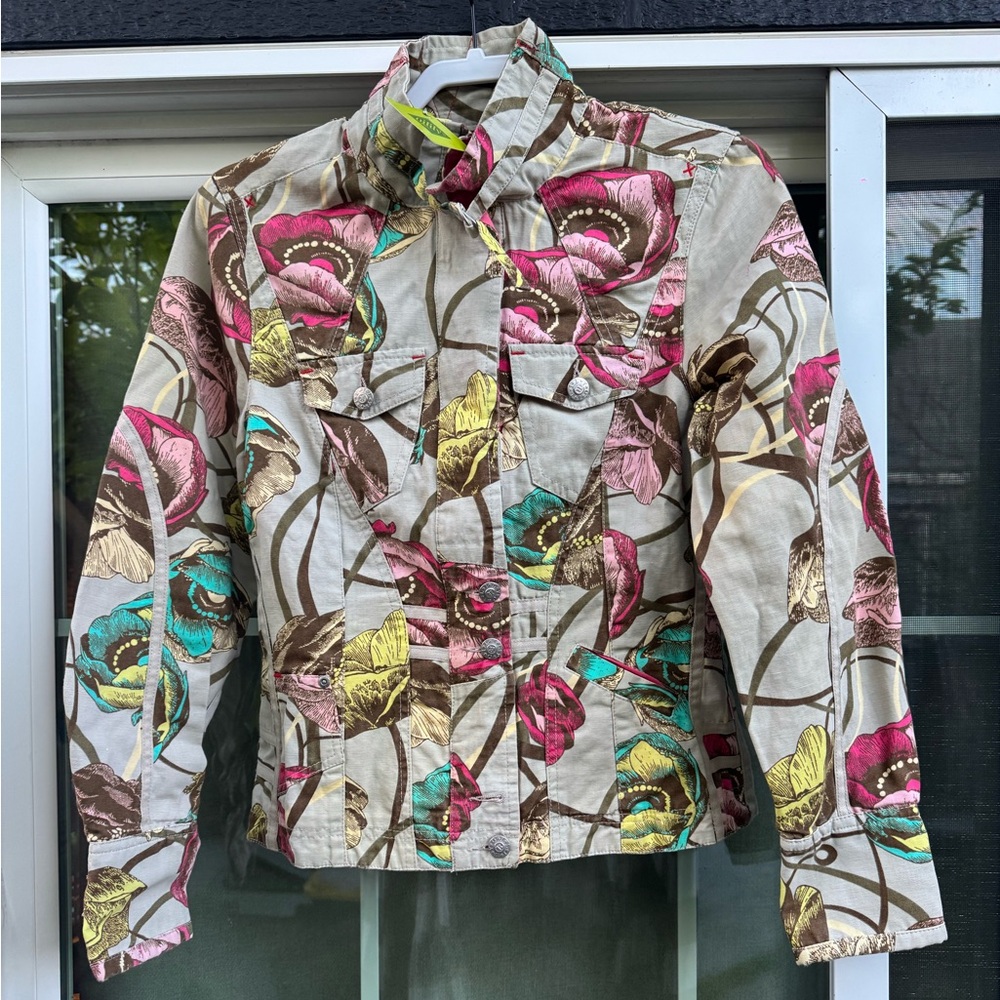 NWT Oilily Floral Women's Jacket Linen Cotton spring butterfly flowers S/36